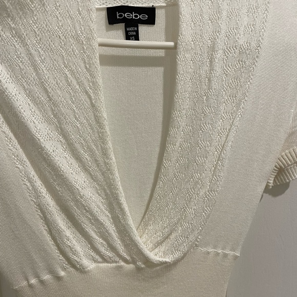 Bebe size XS White Knitted Top Short Sleeve Y2K Vintage - Picture 3 of 6